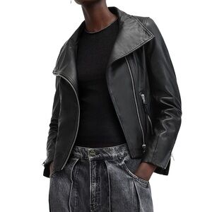 AllSaints Black Leather Jacket with Silver Hardware